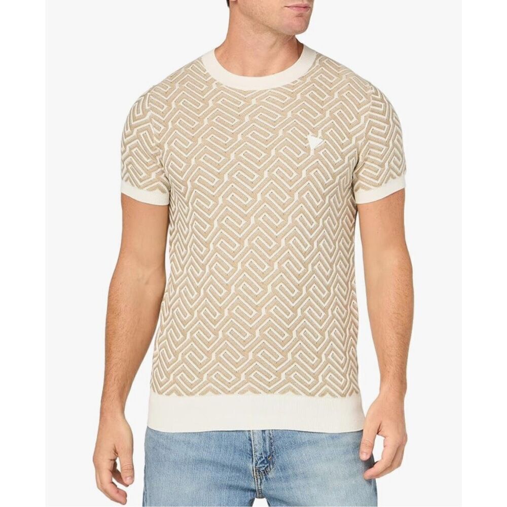 GUESS Men's Eco Carl Geometrical Stitch Short Sleeve Sweater - XXL
